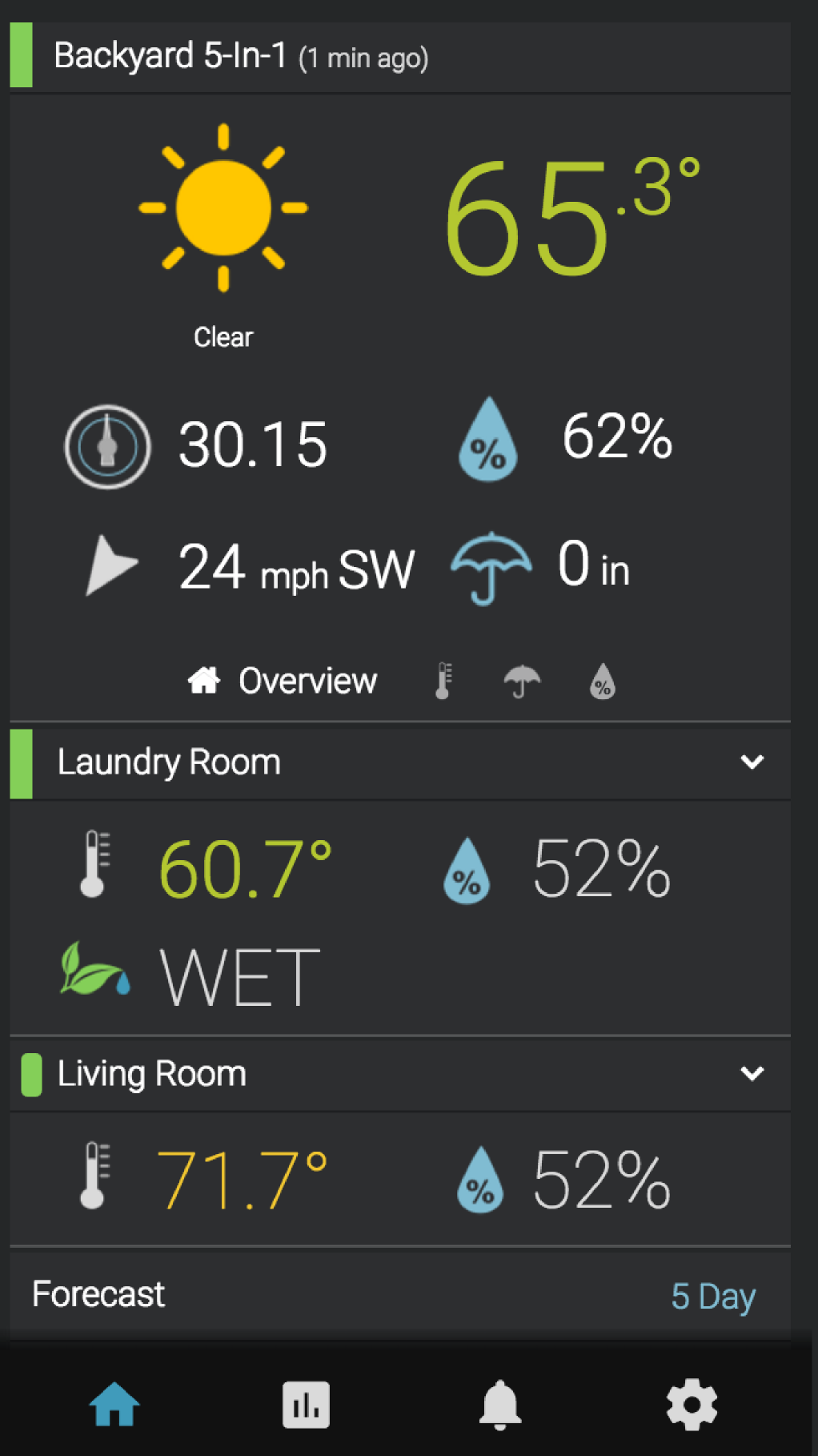 My AcuRite screenshot Backyard 5-in-1 overview indoor sensors