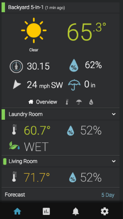 My AcuRite screenshot Backyard 5-in-1 overview with indoor sensors