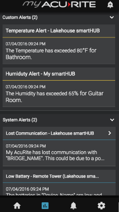 My AcuRite screenshot custom and system alerts