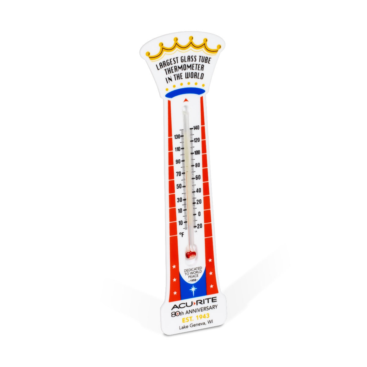 80th Anniversary 7-Inch Replica of Largest Glass Tube Thermometer in the World