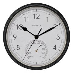 9.3-inch Black Outdoor Clock with Thermometer - AcuRite Clocks