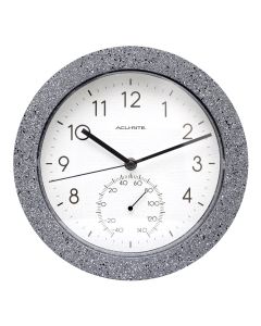 10-inch Faux Concrete Gray Speckled Matte Finish Clock with Thermometer Front