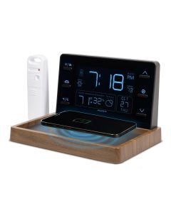 Weather Valet with Qi-Certified Wireless Charging Pad and Alarm Clock Front