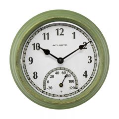 AcuRite green outdoor clock with thermometer