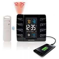AcuRite projection alarm clock with a phone charger and thermometer
