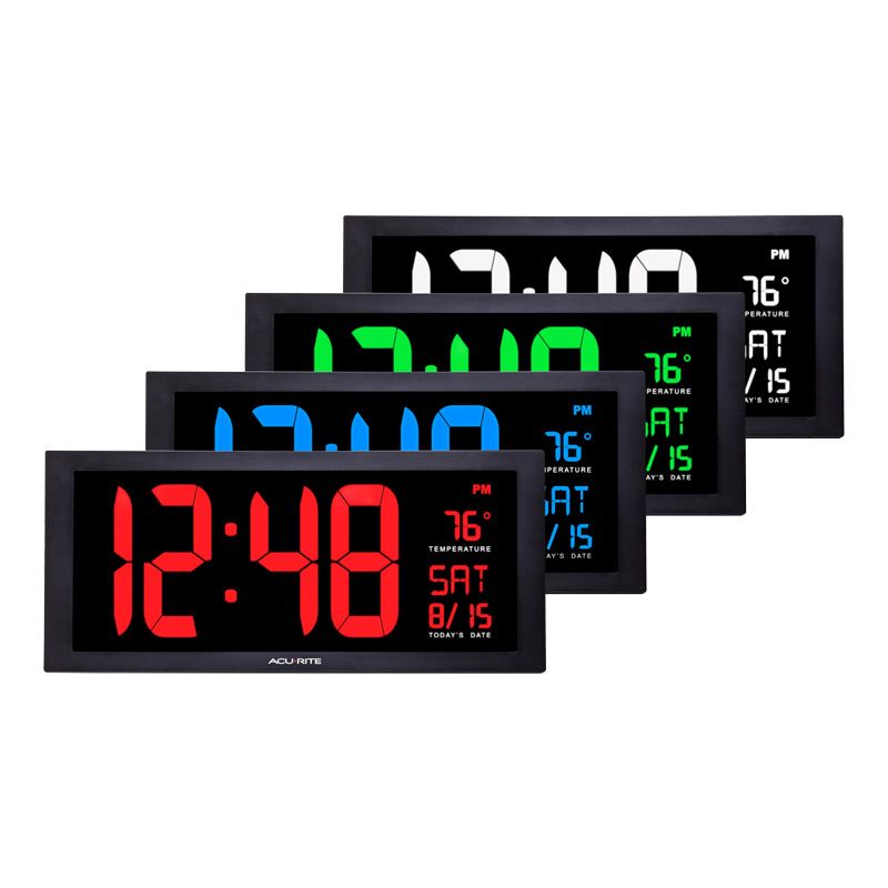 AcuRite LED Clock with Indoor Temperature, Black/Red, 14.5