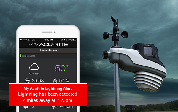 My AcuRite Lightning Alert - Lightning has been detected 4 miles away at 7:23pm